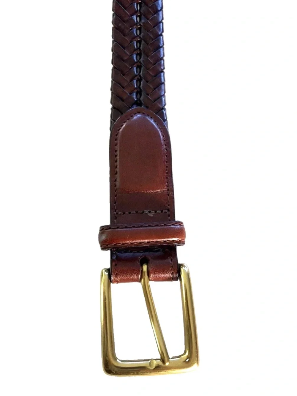 Vintage Brighton 98067 Brown Braided Leather Belt Sz 36 Solid Brass Buckle Nice